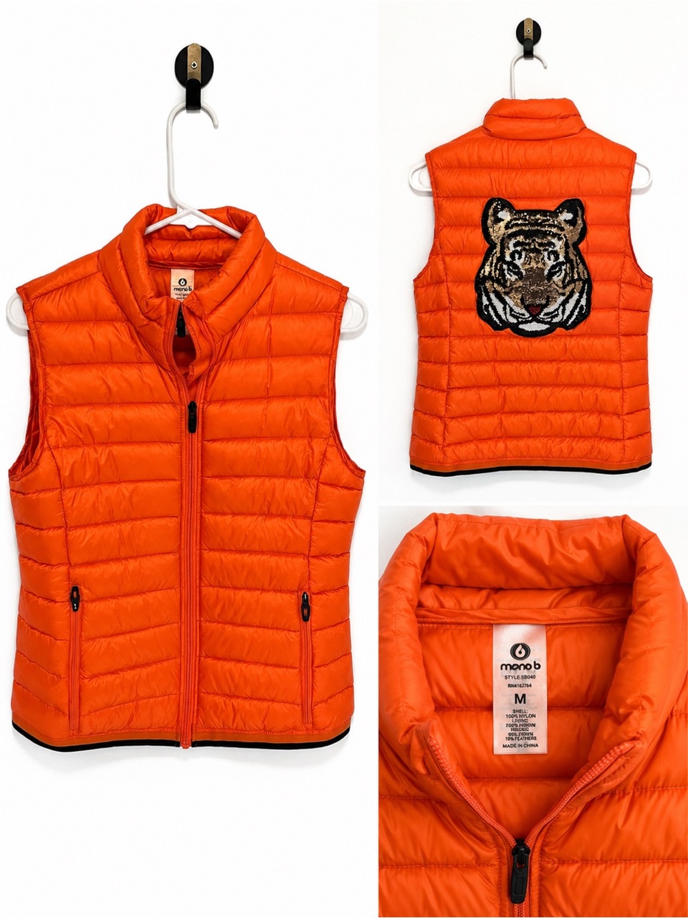 Mono B Orange Sequin Tiger Puffer Vest Bengals Game Day Size M